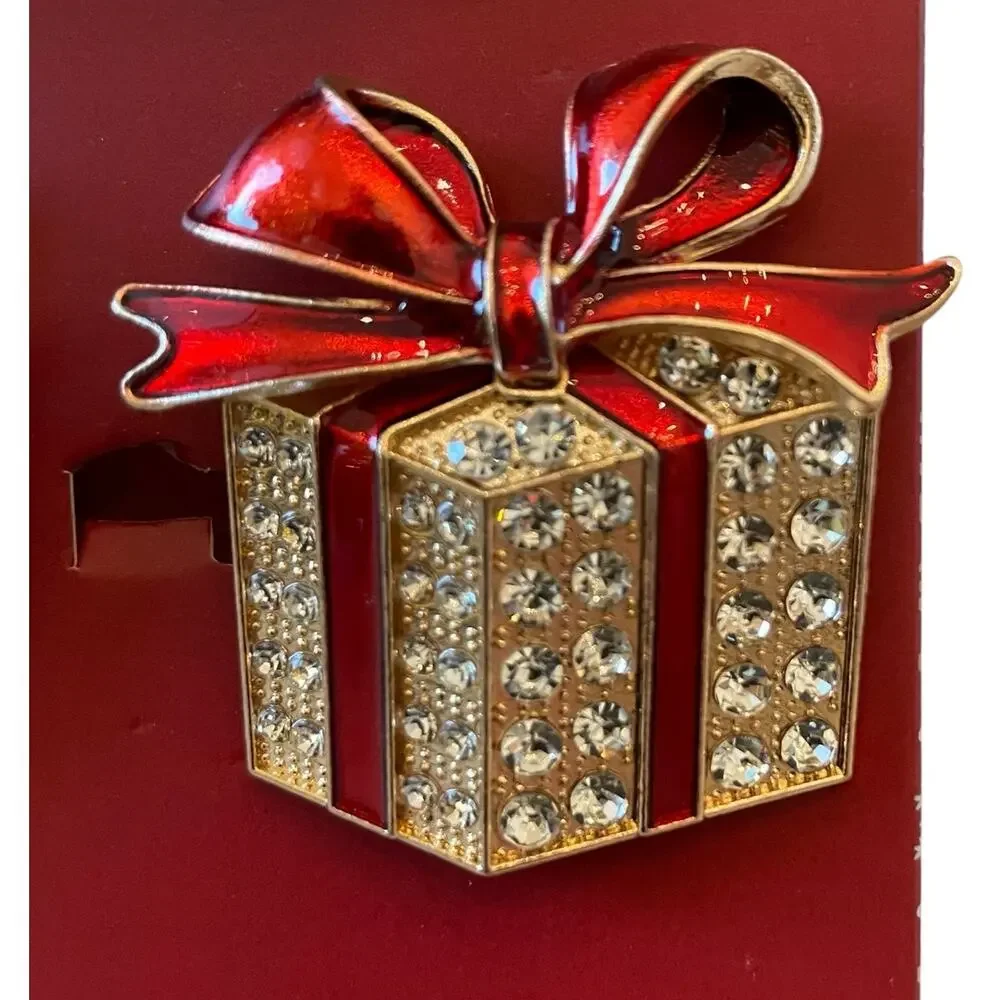 Envogue Rhinestone CHRISTMAS Present Napkin Rings Set of 6 Holiday Red Gold New